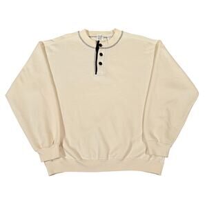 Vintage 90s GAP Henley Sweatshirt Cream Black Trim Contrast Stitch Pullover S